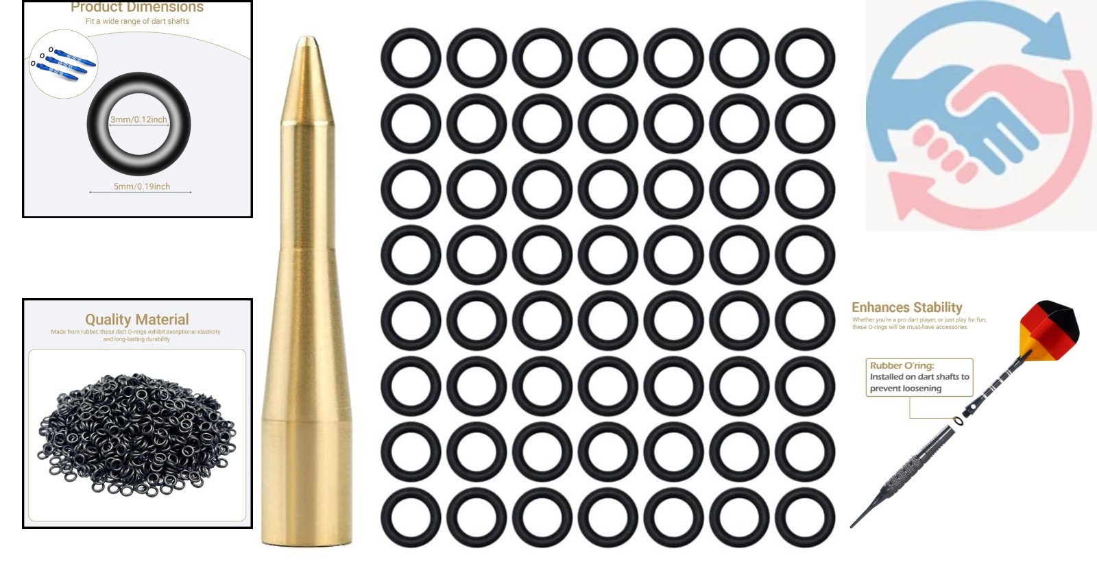 Dart Accessory: O-Ring Applicator Tool + 200 Pcs 2BA Rubber O-Rings Dart Washers