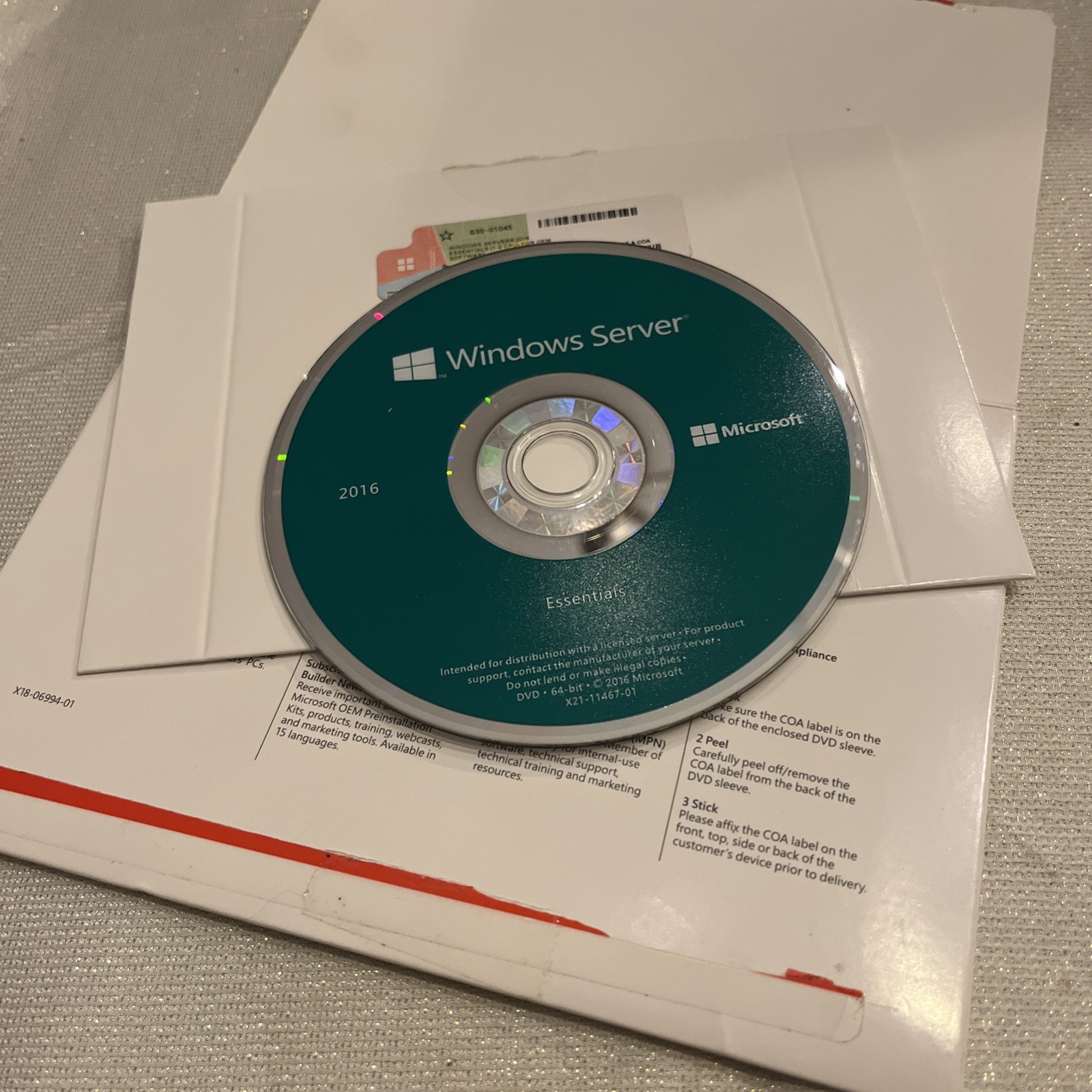 Microsoft Windows Server Essentials 2016 DSP DVD