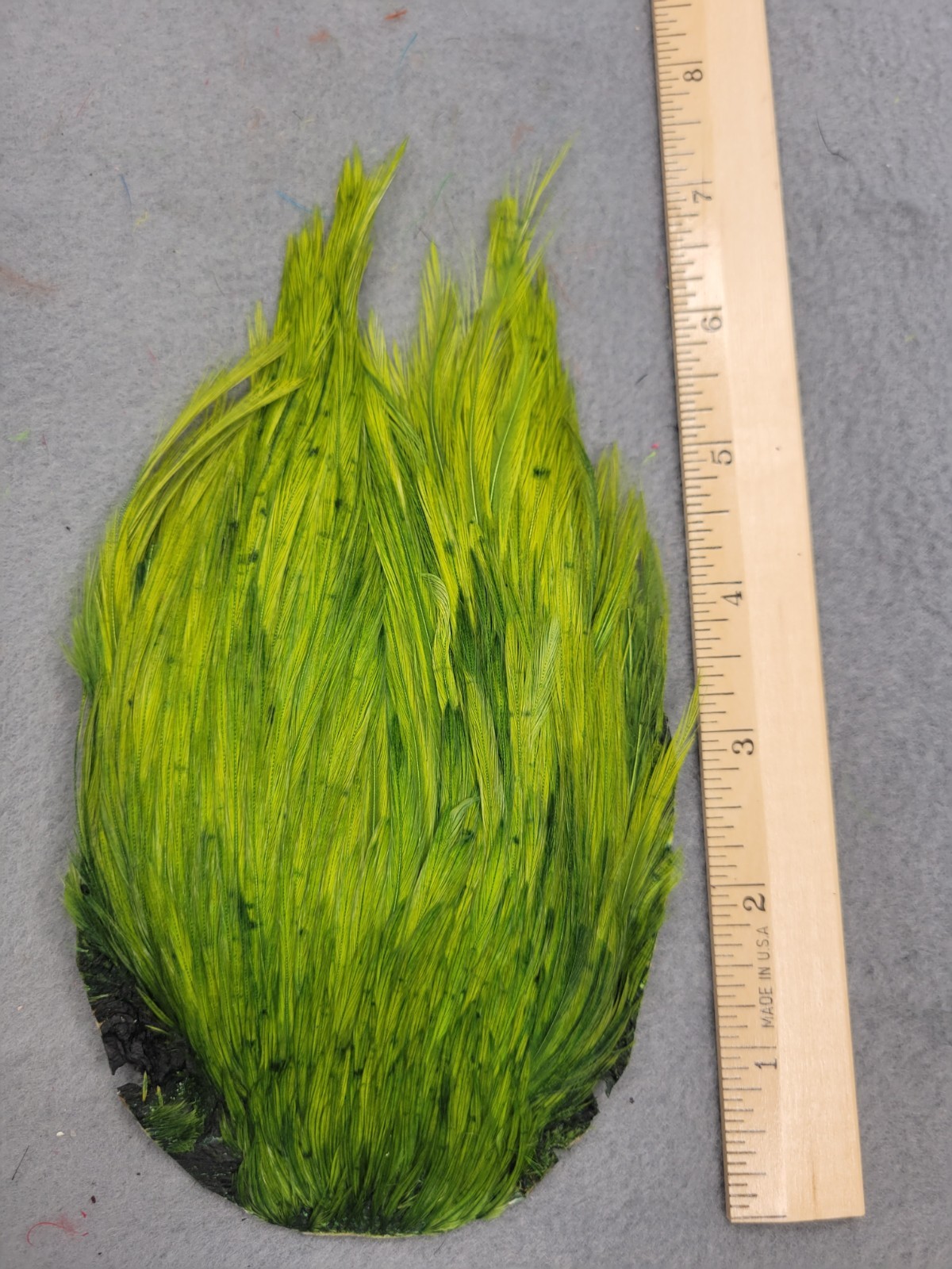 Lot 283, Grade B, DYED OLIVE  India Rooster Streamer Neck Cape Feathers