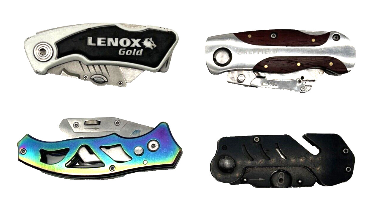 Lot 0f 4 Folding Utility Knives Lock Back Lenox Sheffield Unbranded GUC
