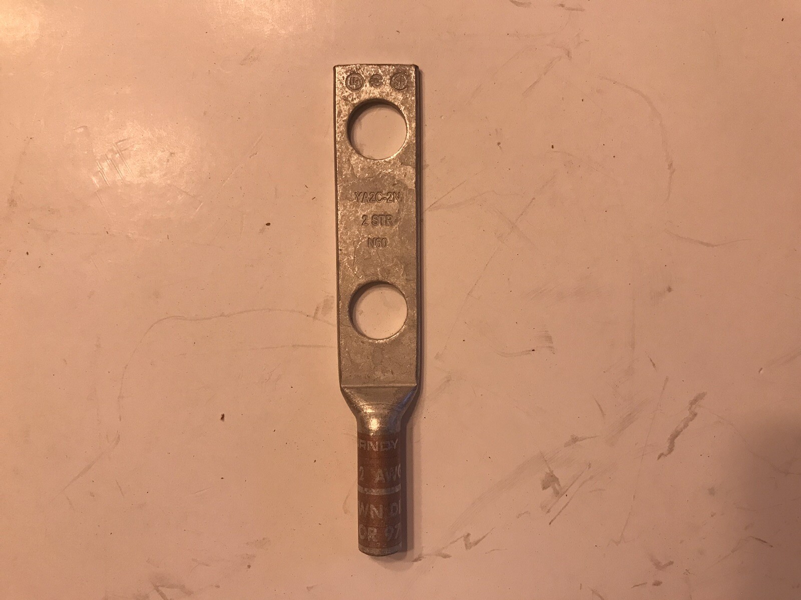 Burndy YA2C-2N #2 Crimp Lug 1/2 Holes. 1 3/4 Centers