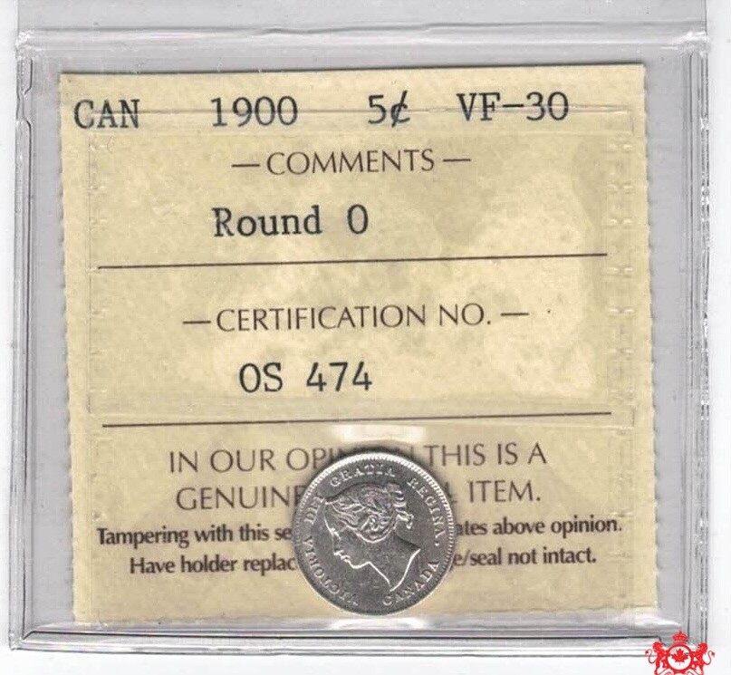 1900 Canada 5 Cents Round 0 - ICCS VF30 - OS 474