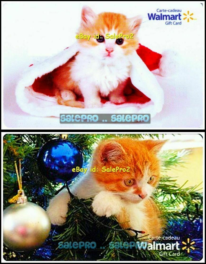 2x WALMART CHRISTMAS LOVELY KITTY CAT SANTA CLAUS HAT COLLECTIBLE GIFT CARD LOT