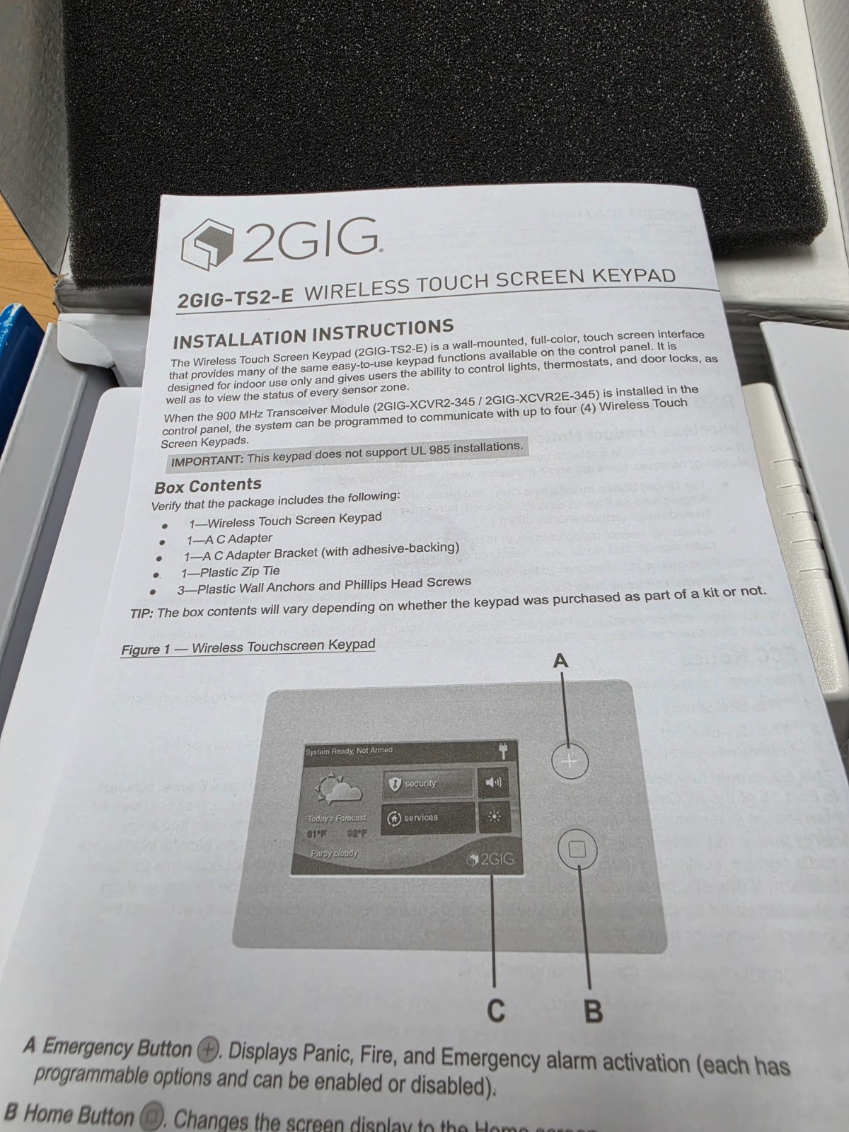 2GIG 2GIG-TS2-E WIRELESS TOUCHSCREEN KEYPAD FOR GC2E
