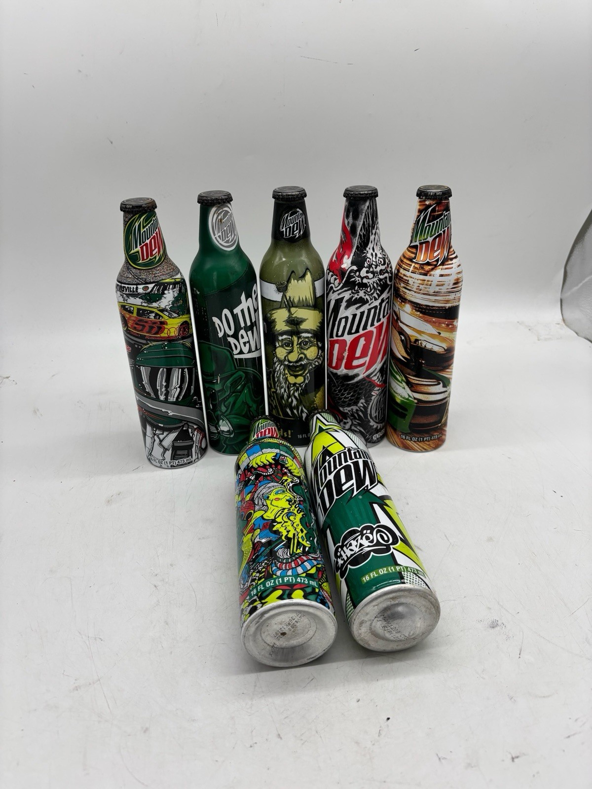 Mountain Dew Metal Bottle Collectible Lot Of 7 Art Bottle Can