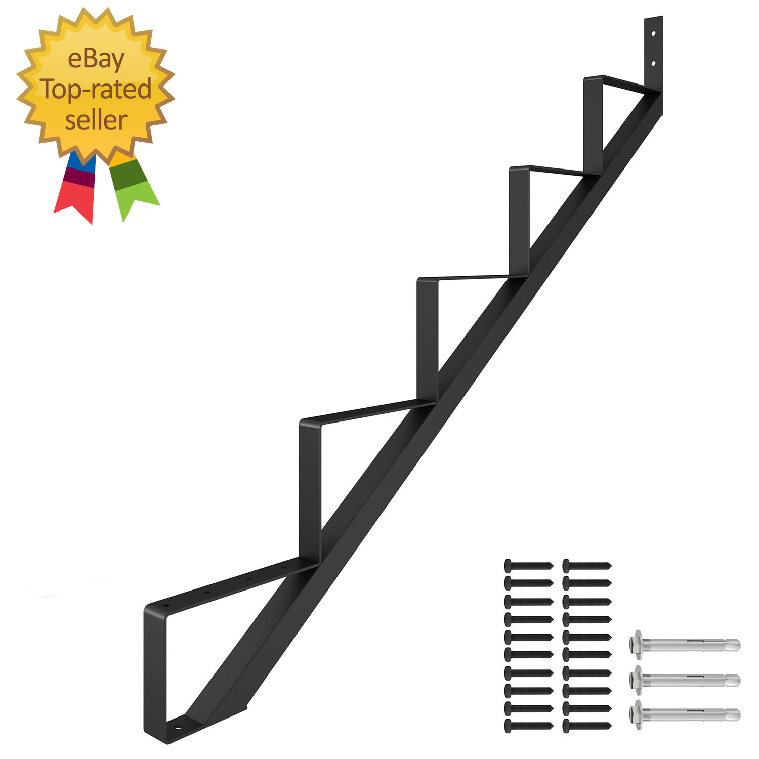 Steel Stair Riser 5 Step Stair Stringer for Deck Height 43In Powder Coated Black