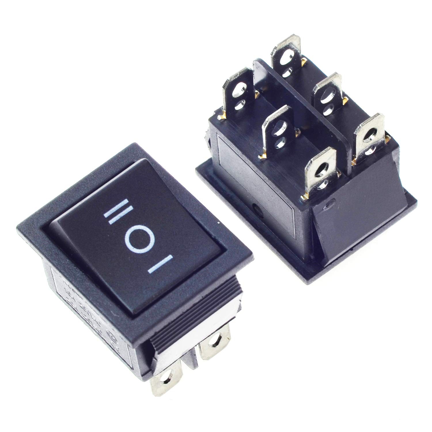 2 PCS KCD4 DPDT 6 Pins 3 Position ON/Off/ON Black Rocker Toggle Switch