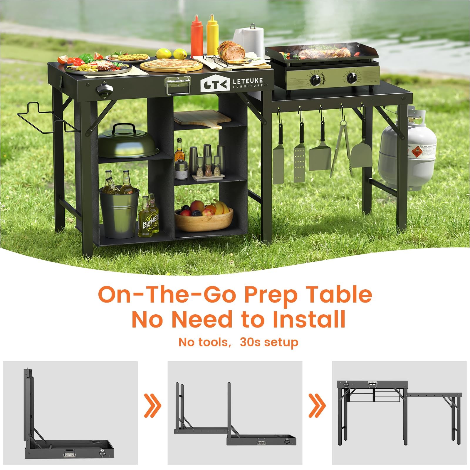 Leteuke Grill Table for Blackstone Griddle, Portable Foldable Black