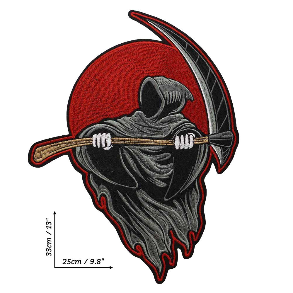 Large Grim Reaper Iron On Patch 33x25cm Embroidered Gothic for Jacket Jeans