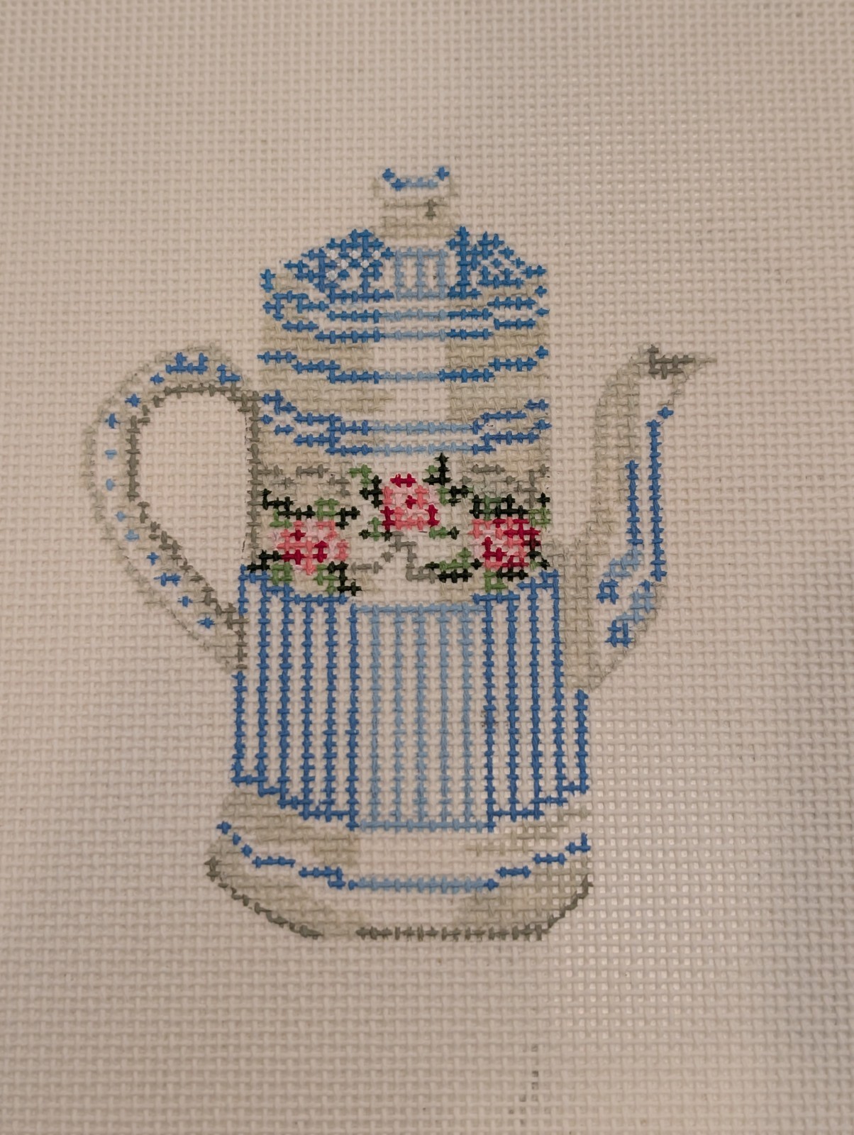 The Stitchers Garden by Plum Stitchery White and Blue Kettle Needlepoint Canvas