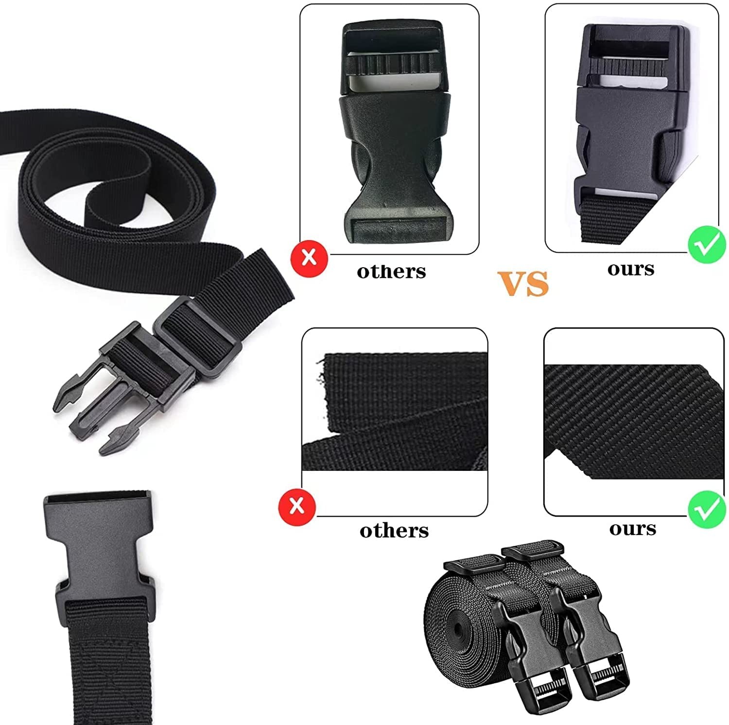 Adjustable Nylon Tie Down Straps with Buckle - 4 Pack, 6 Feet, Black