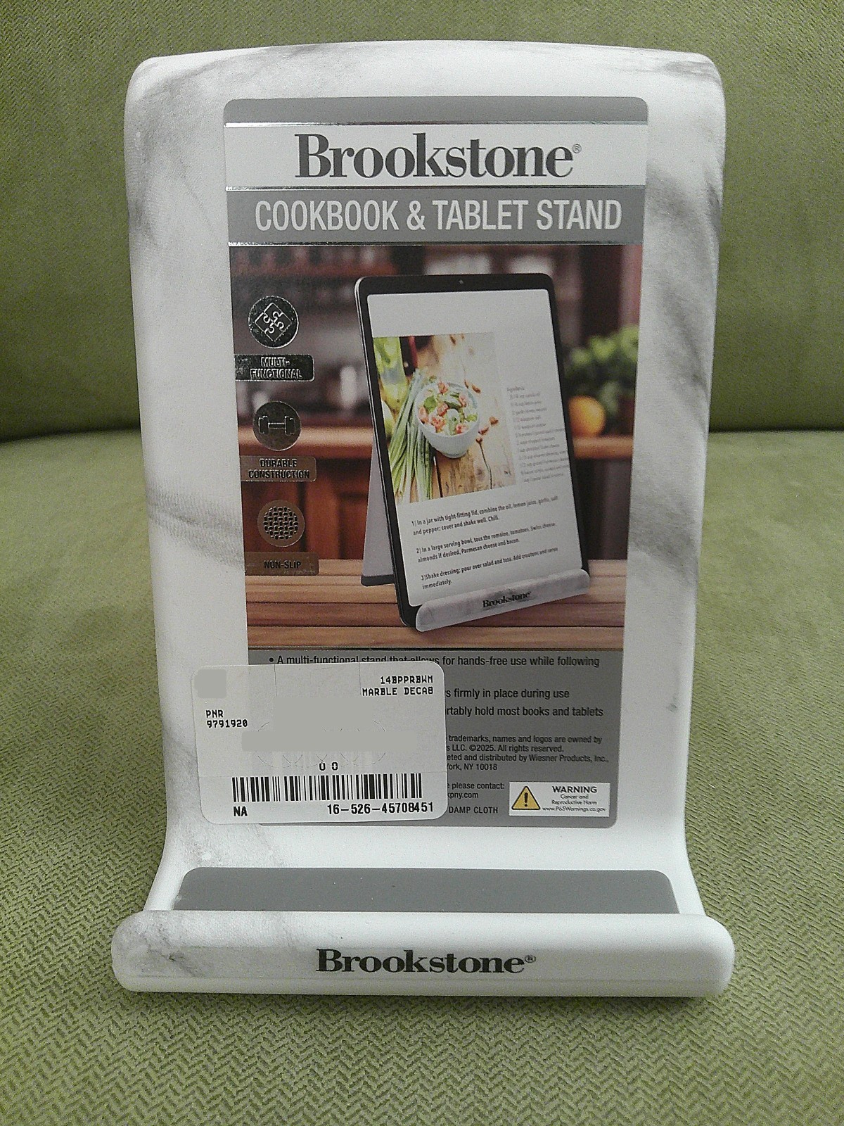 Brookstone Mobile Phone Tablet Cookbook Plastic Holder, New, FAUX WHITE MARBLE