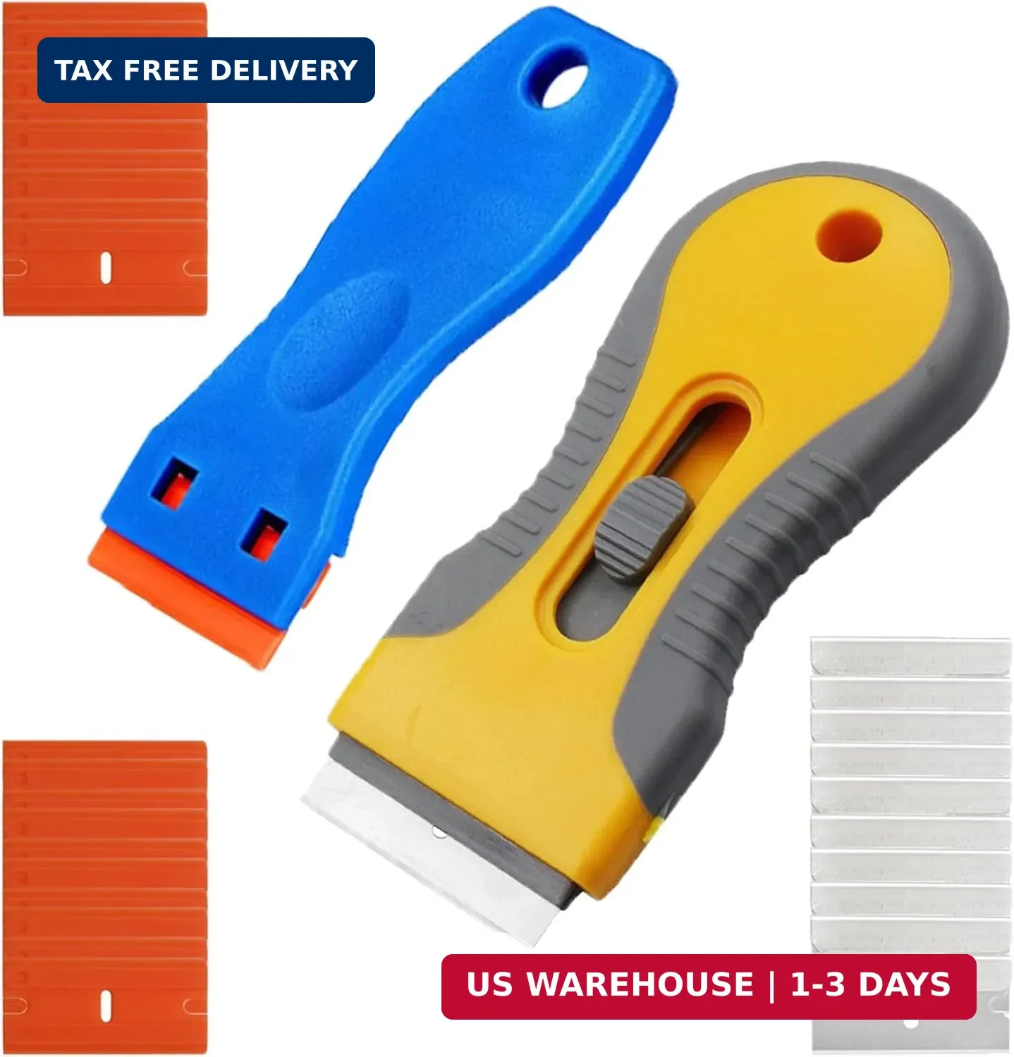 2 Razor Blade Scraper Tool w 20 Plastic Blades & 10 Metal Glass Sticker Cleaning