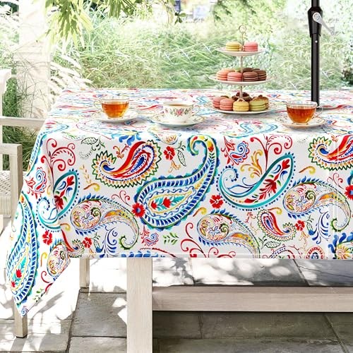 Outdoor Tablecloth with Umbrella Hole and 84" x 60" (Rectangular) Paisley Multi