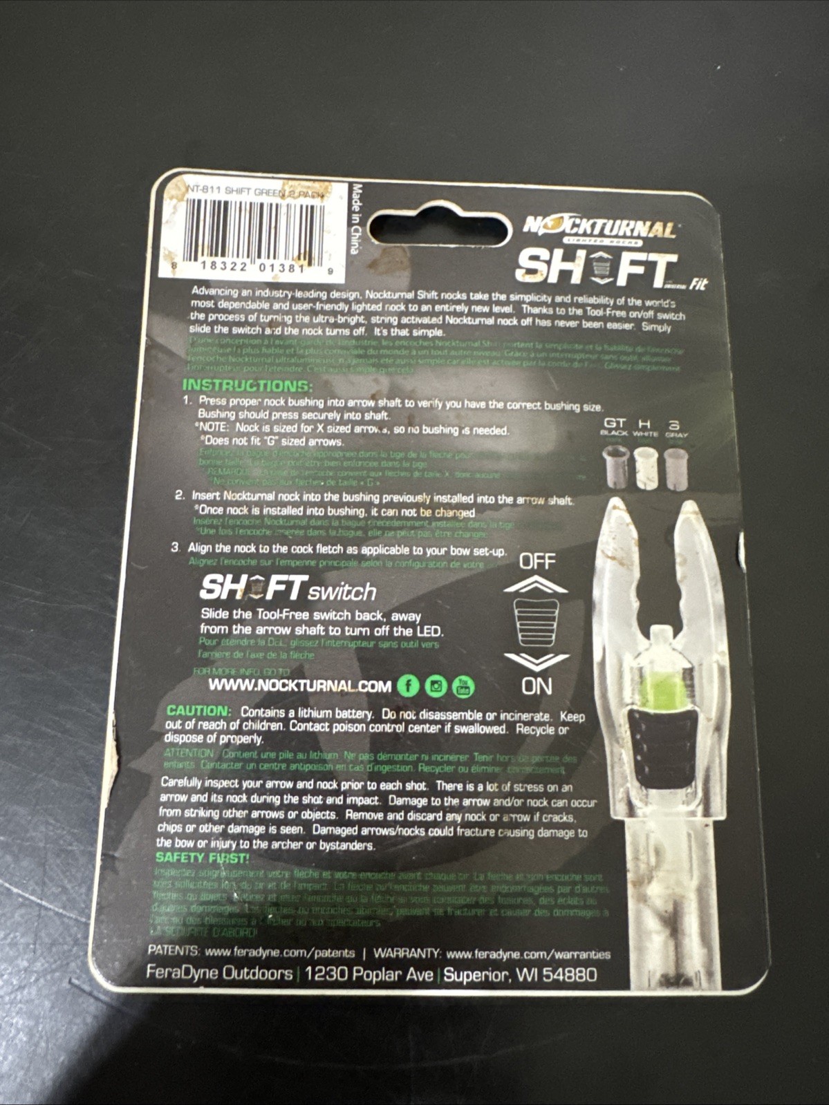 Nockturnal Shift Nock - Universal - Green Lighted Nock - 2pk