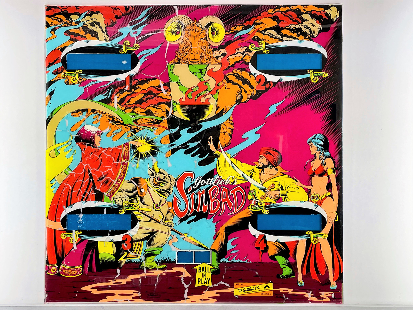 Gottlieb Sinbad Pinball Machine Game Backglass ORIGINAL