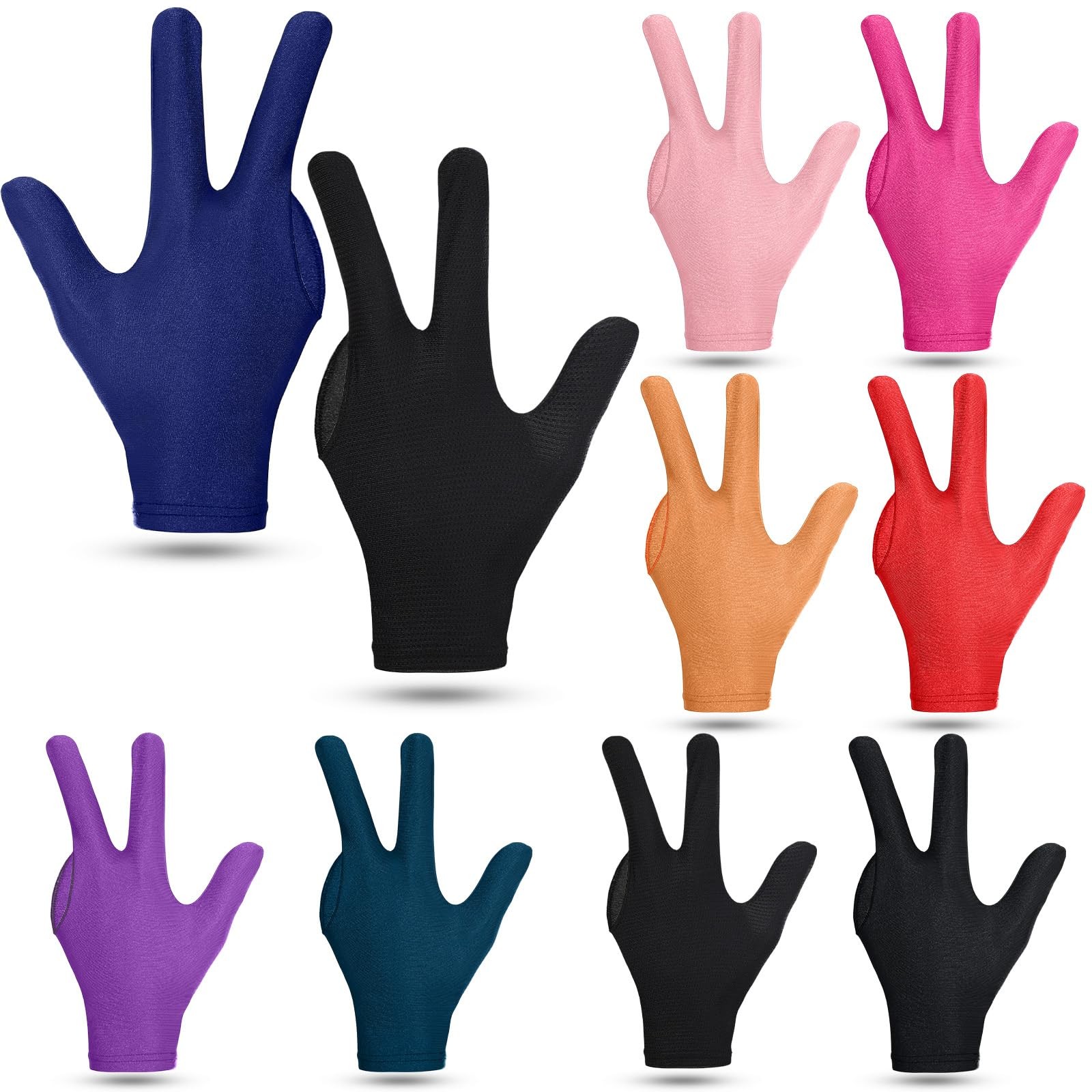10 Pieces Three Fingers Billiard Gloves Universal Breathable Elastic Cue Spor...