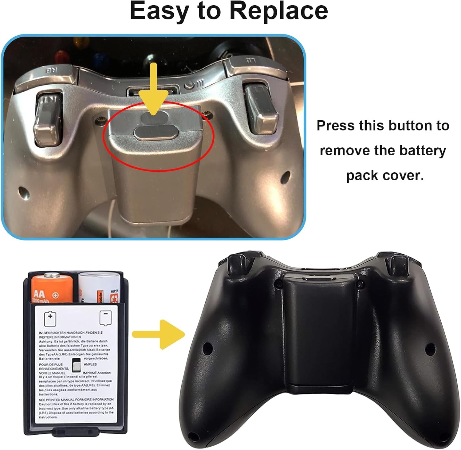 4 X AA Battery Back Cover Case Shell Pack For Xbox 360 Wireless Controller Black
