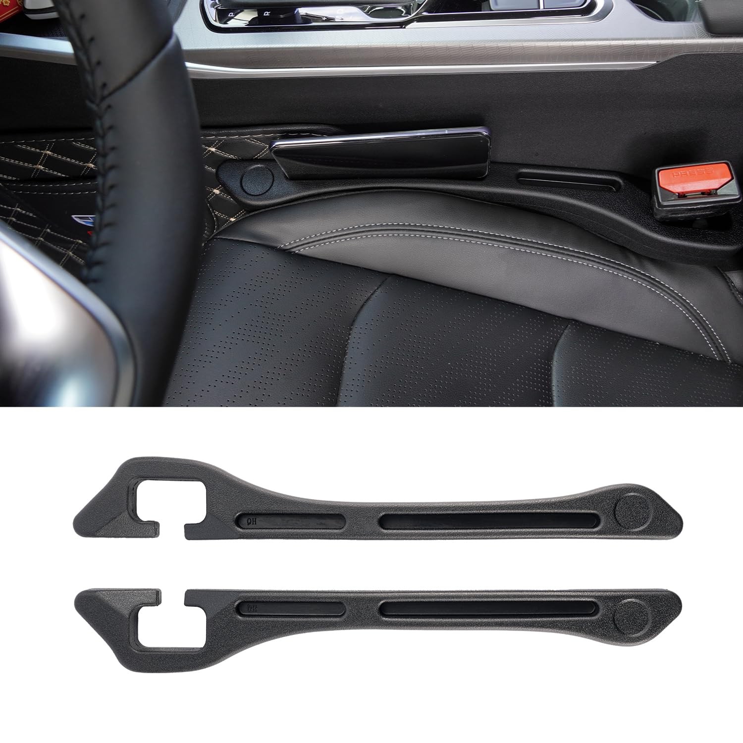 Car Seat Gap Filler 2 Pack,Universal Automotive Black with Dual Slot
