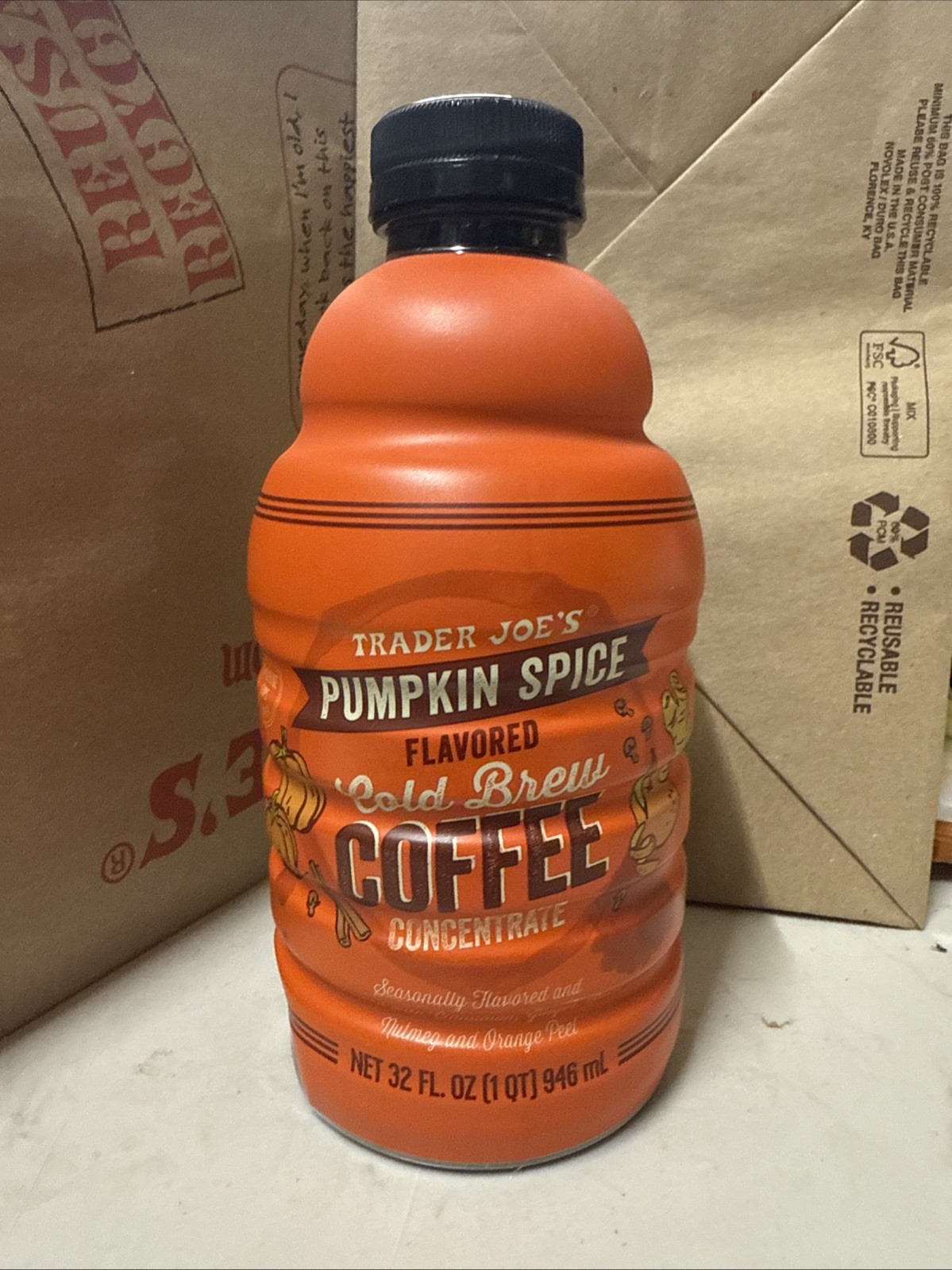 TRADER JOE'S Pumpkin Spice Cold Brew Coffee Concentrate 32FL Oz NEW!