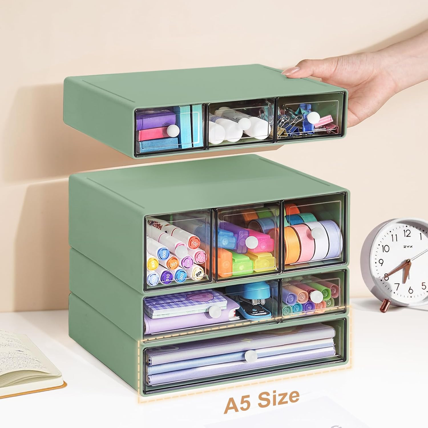 Desk Storage Organizer with 9 Drawers, 4 Tiers Stackable Desktop Craft Storage D