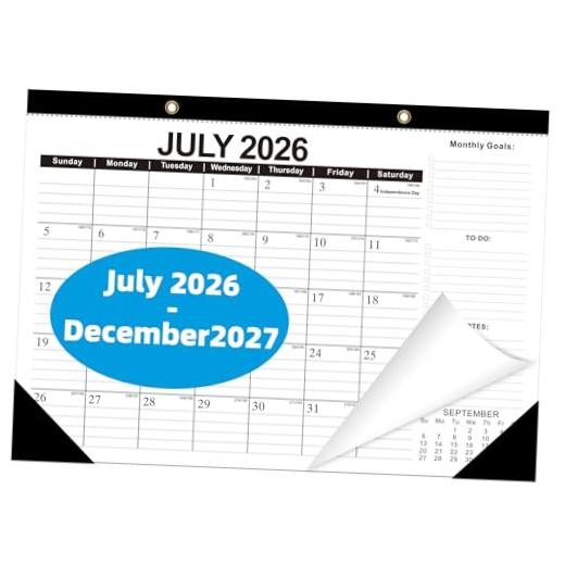 Desk Calendar 2026-2027 Wall Calendar from July 17"x12"Jul.2026-Dec.2027 Black