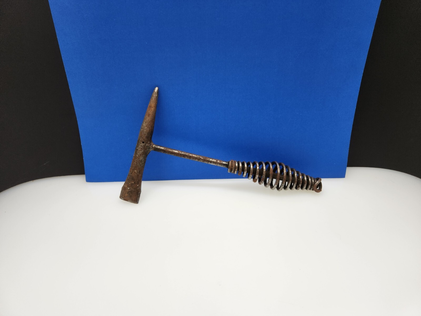 Vintage Metal Chipping Slag Flat 10" Hammer Chisel with Coil Spring Handle