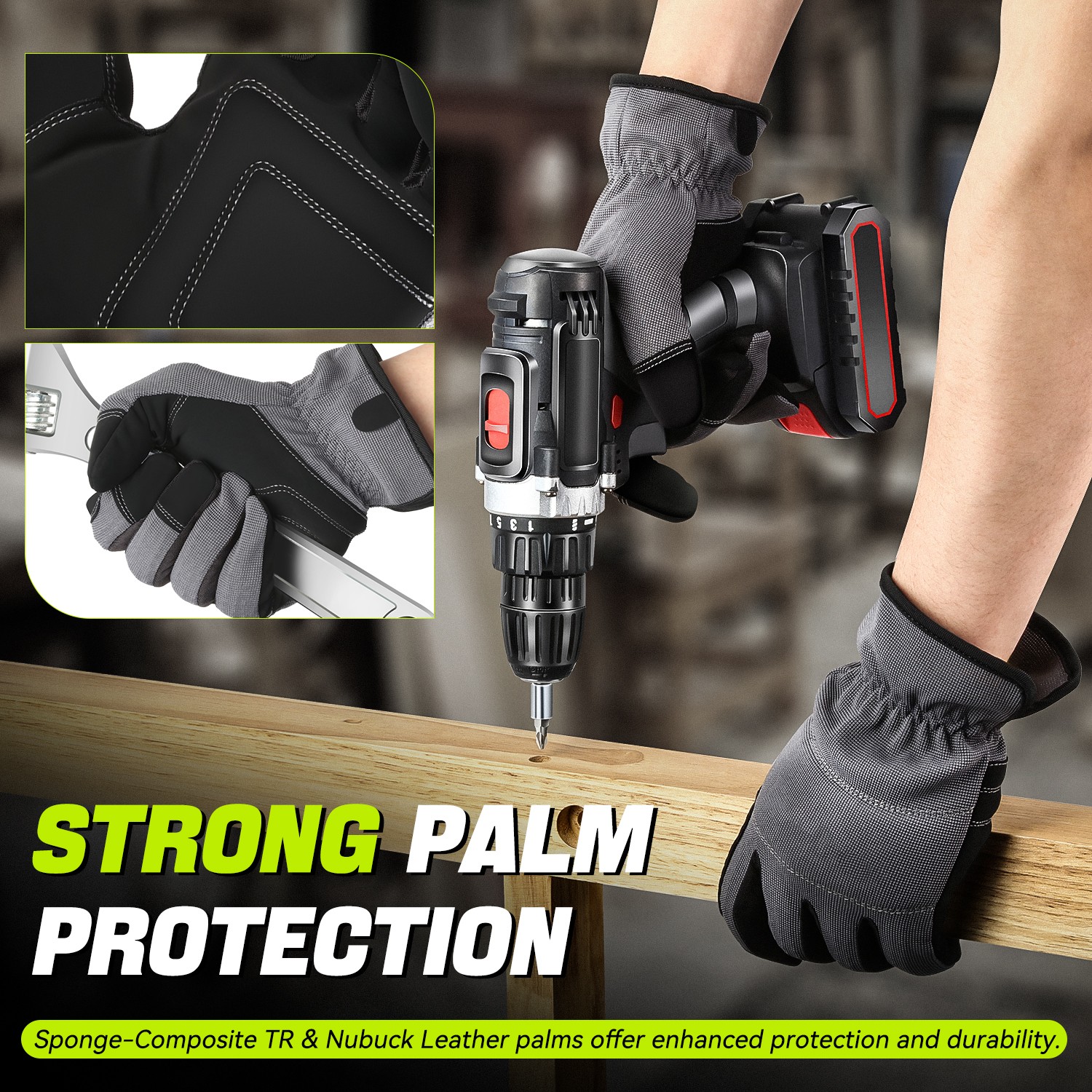 2 Pair Gray Breathable Universal Multi-Purpose Utility Mechanic Work Gloves