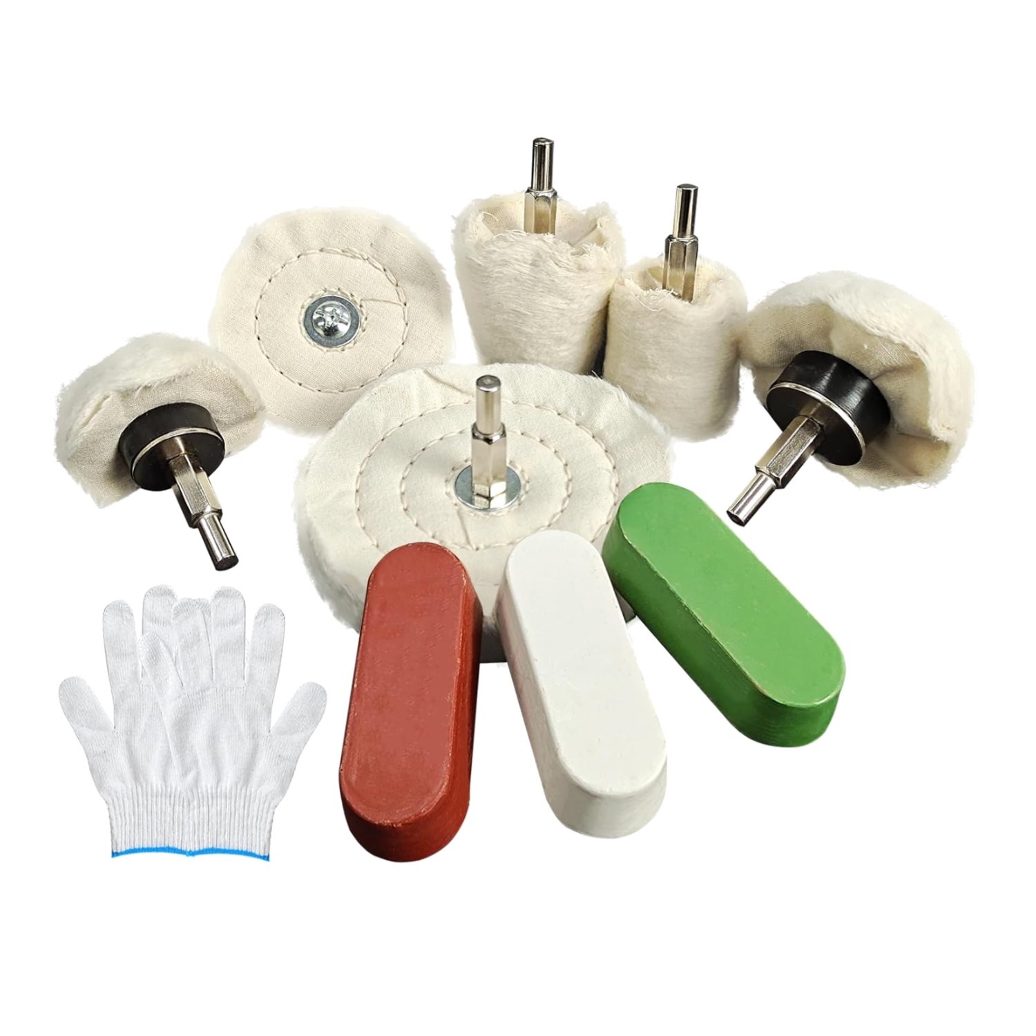 Durable Polishing Wheel Kit: 6 Buffers & 3 Polishing Compounds for Fine Finish