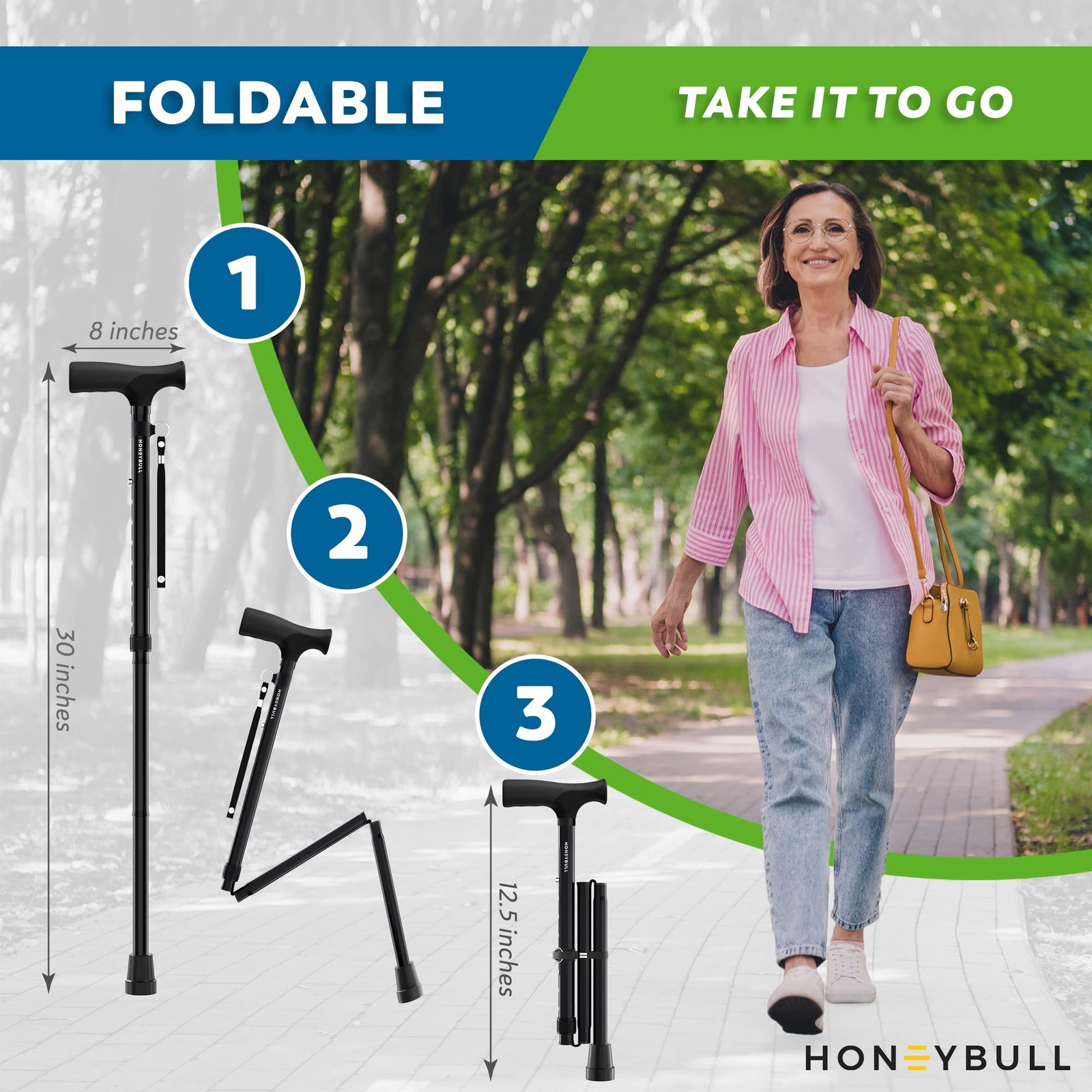 Walking Cane | Single Tip Canes for Men & Women, Foldable, Adjustable, Heavy Dut