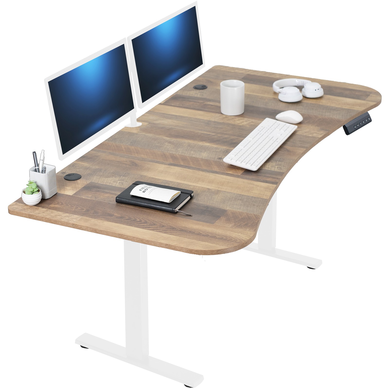 VIVO Electric 63” x 32” Standup Desk, Reclaimed Wood Table Top, White Frame