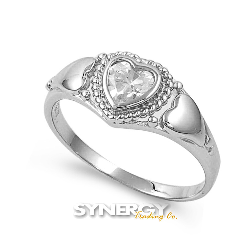 .925 Sterling Silver Love Sideways Heart Clear CZ Promise Ring Size 4-9 NEW