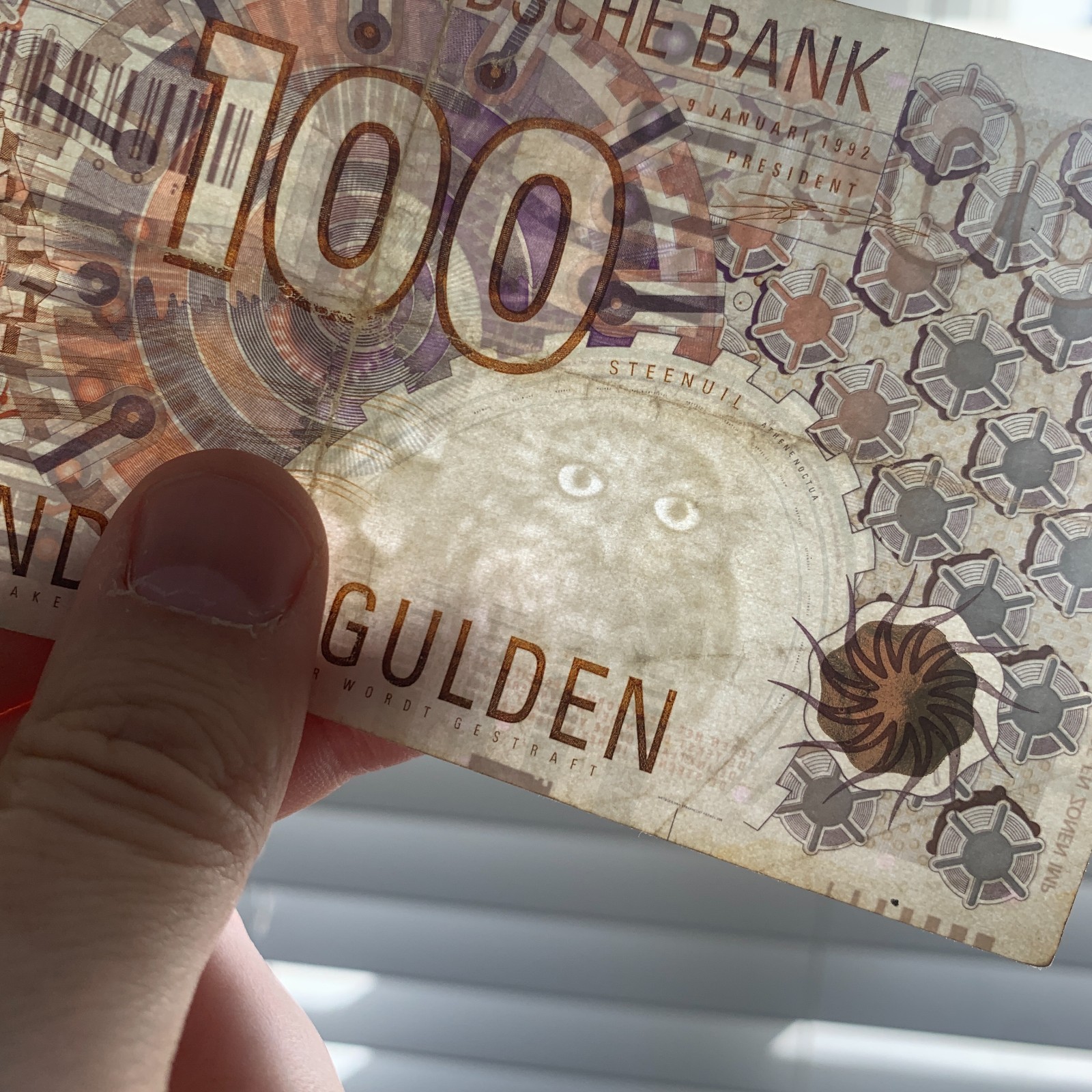 🇳🇱 Netherlands 100 Gulden Banknote 1992 Hidden Owl 🦉 as Watermark / Amsterdam