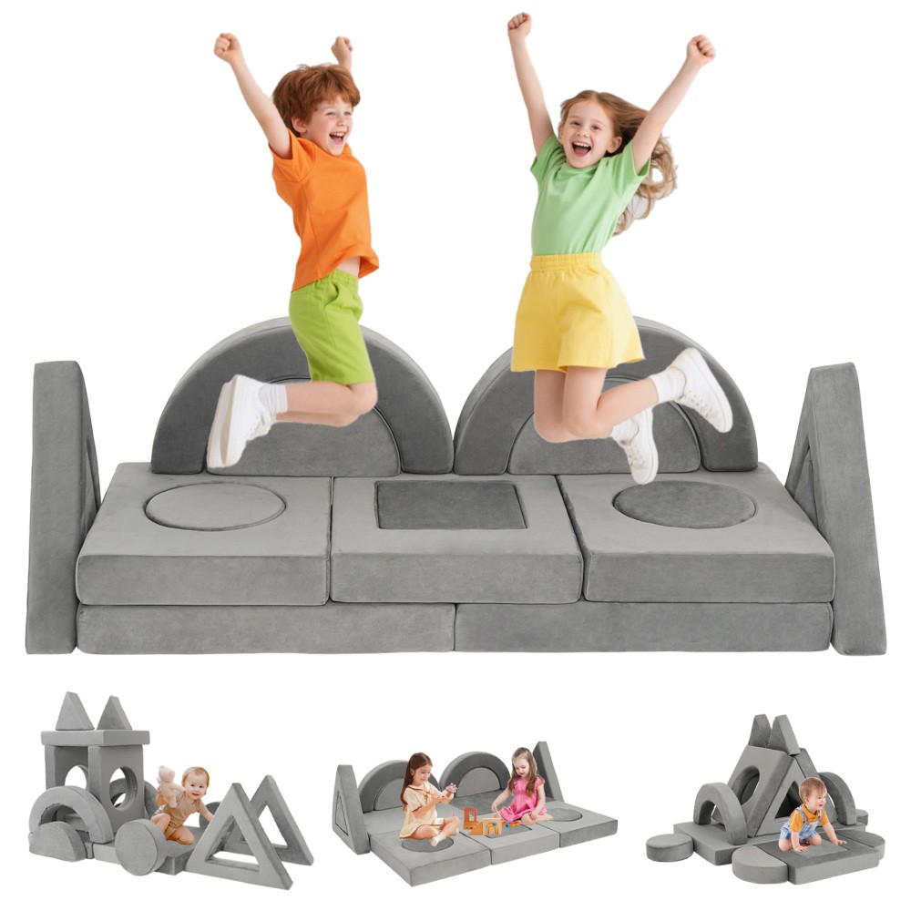 16pcs Modular Kids Play Couch & Foam Fort Building Set - Light Gray