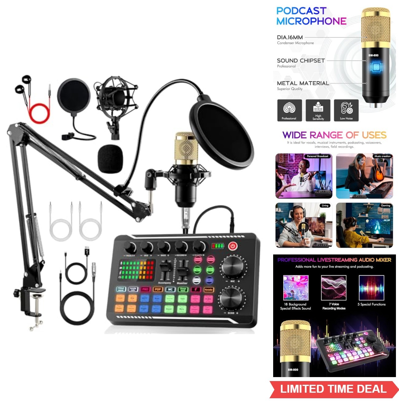 Podcast Equipment Bundle Sound Card Audio Interface Mixer Condenser Microphone