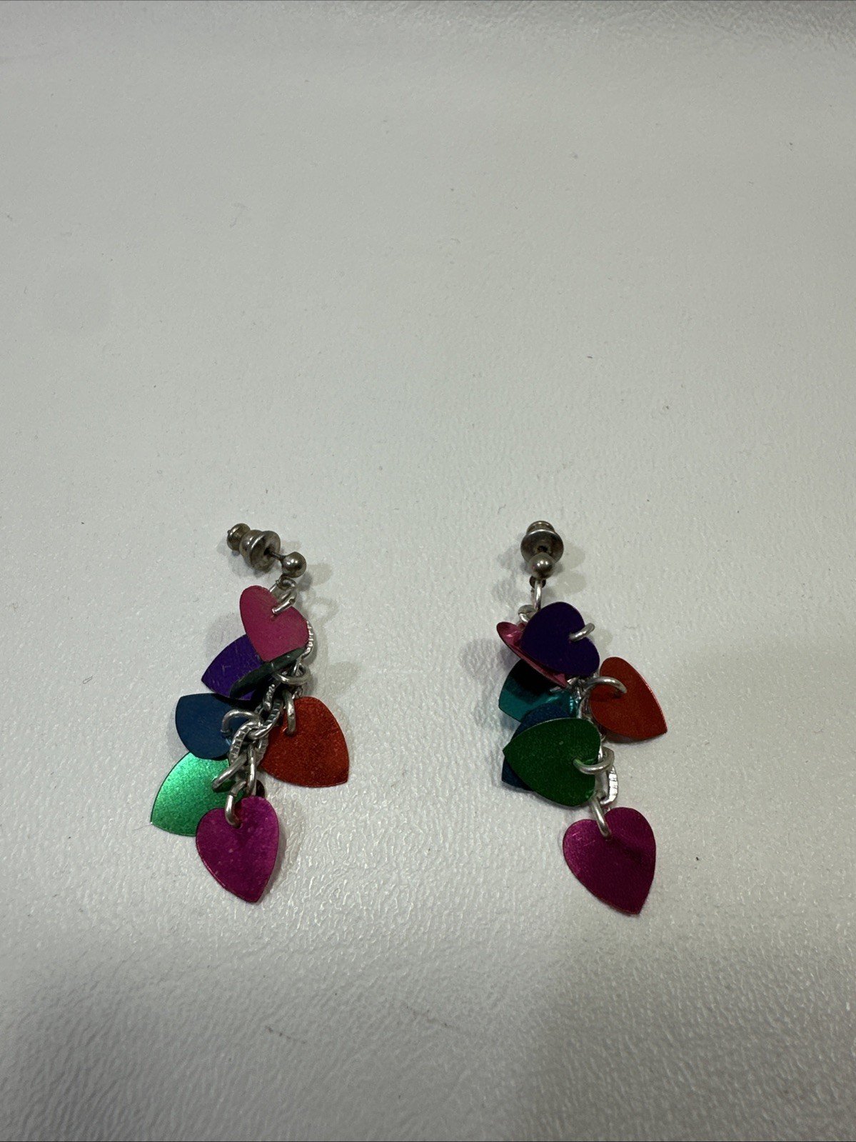 Vintage Retro Foil Rainbow Colorful Shiny Heart Earrings