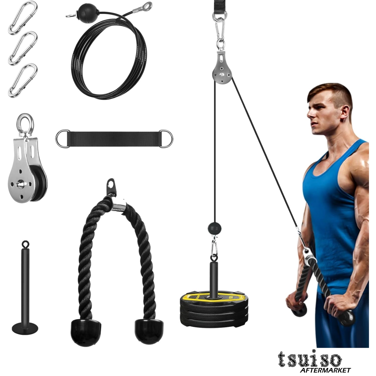 Portable Gym Cable Pulley Set with Adjustable Handle - Transform Your Workout