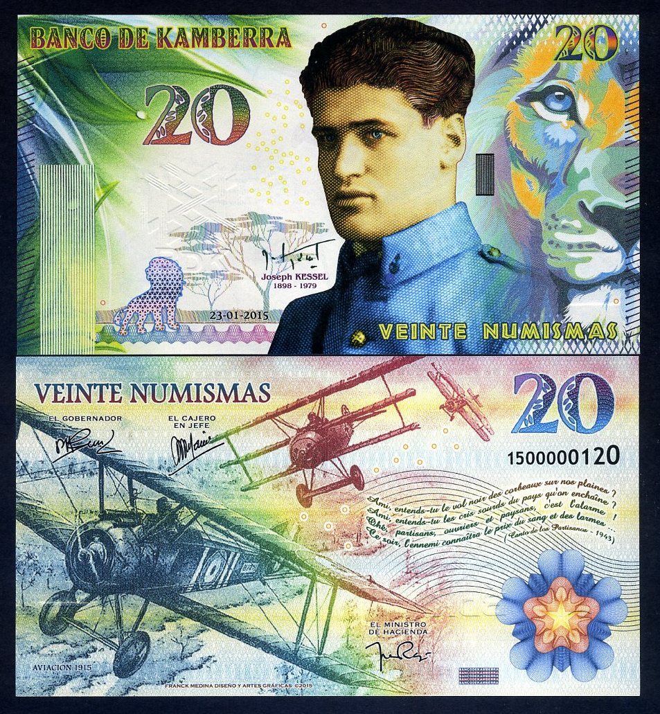 Kamberra, 20 Numismas, 2015, UNC Kessel, Lion, WWI Bi-Planes F