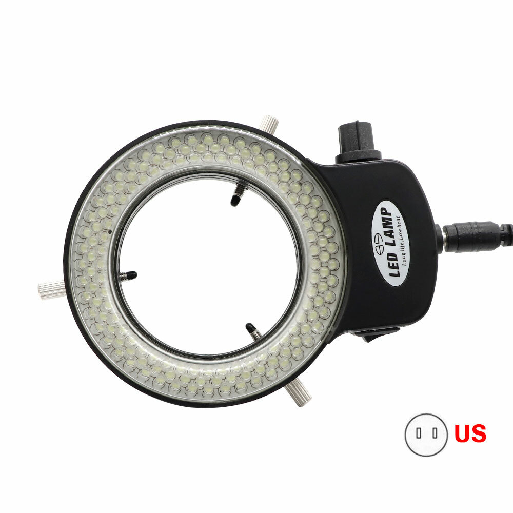 Black 144 LED Bulb Microscope Ring Light Illuminator Bright Lamp Adjust US Plug