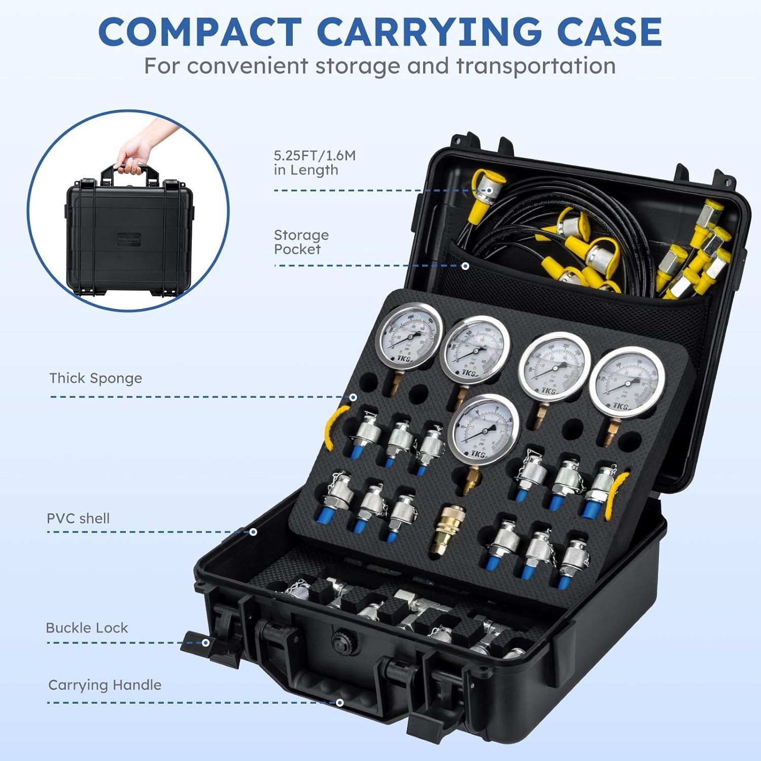 Hydraulic Pressure Test Kit 10000psi 5 Hoses 5 Gauges 13 Couplings 14 Connectors