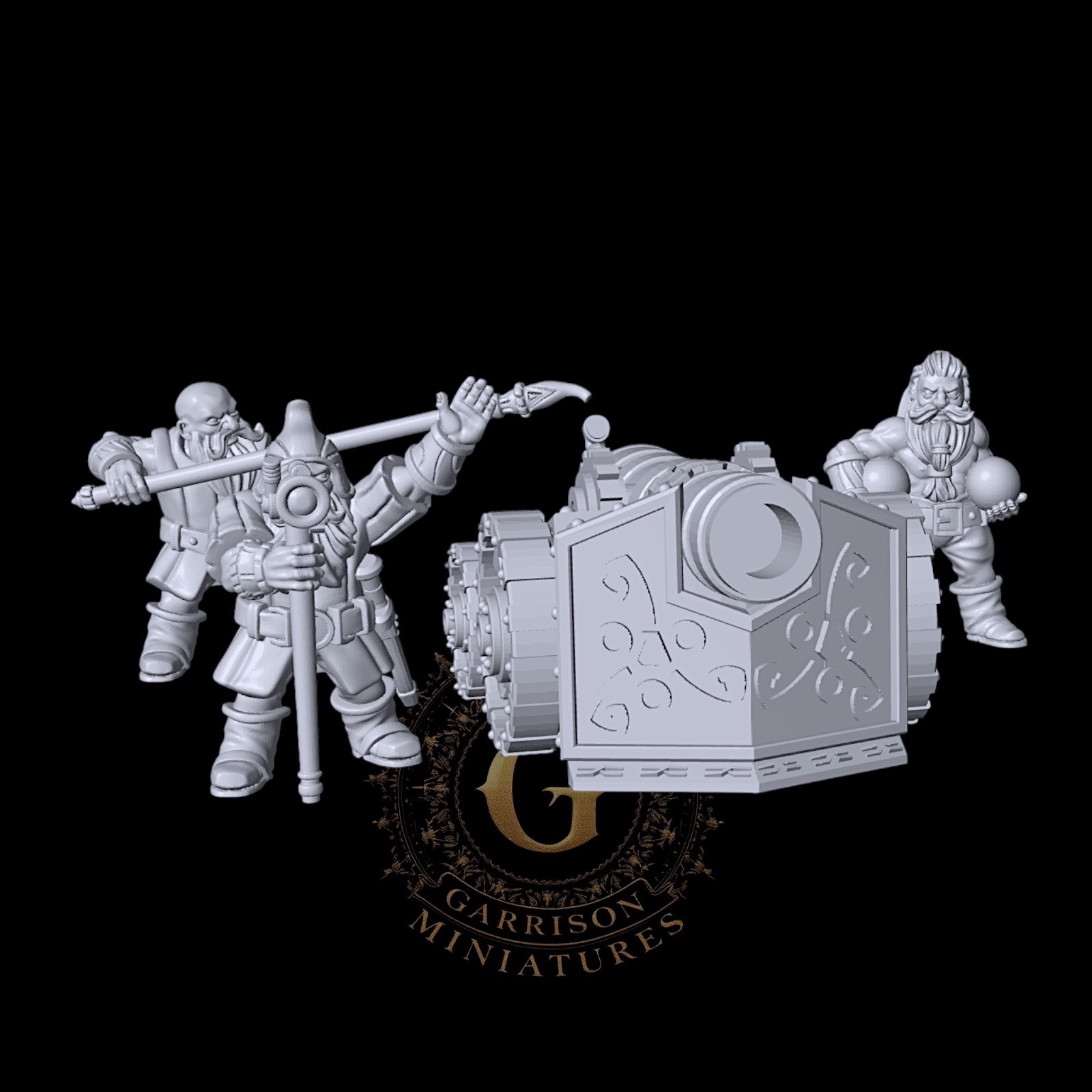 Dwarf Siege Cannon and 3 Crew: 28mm Fantasy Wargame & Display Miniatures
