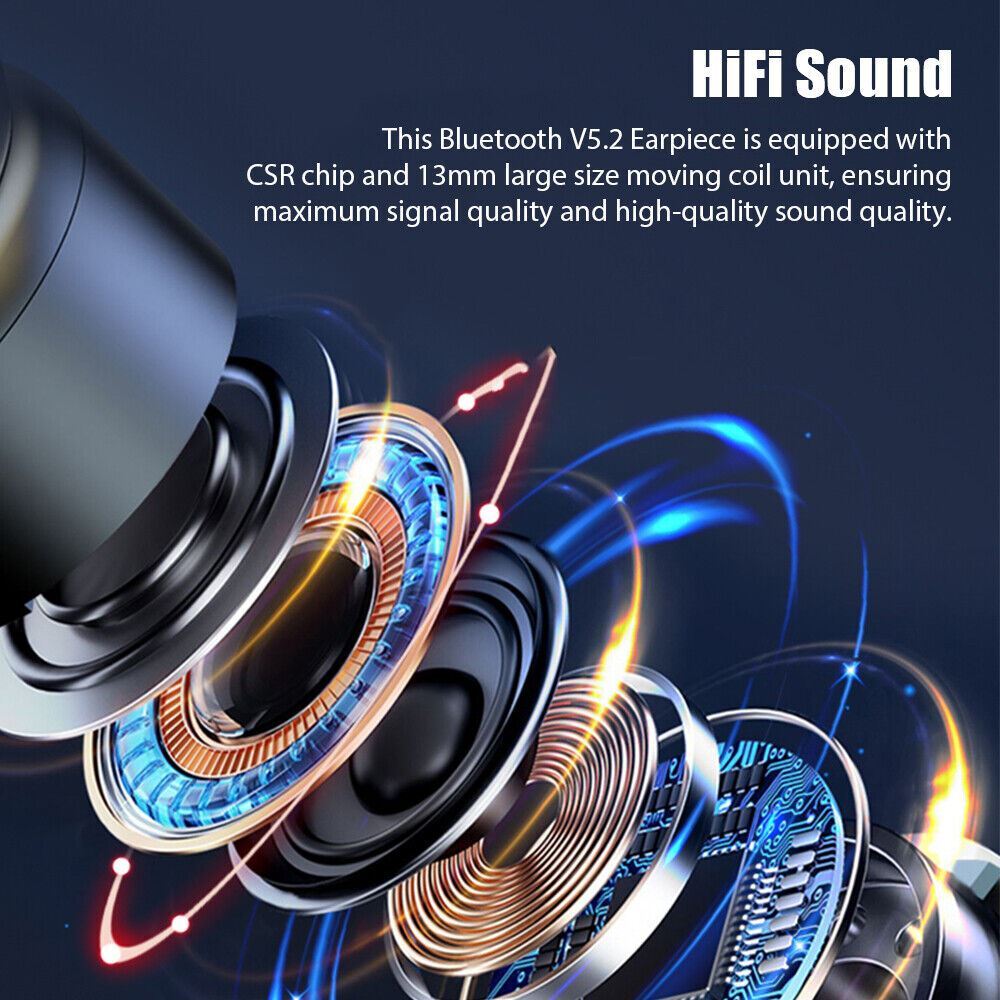 Bluetooth 5.2 Earpiece Wireless Headset Driving Trucker Earbuds Noise Cancelling