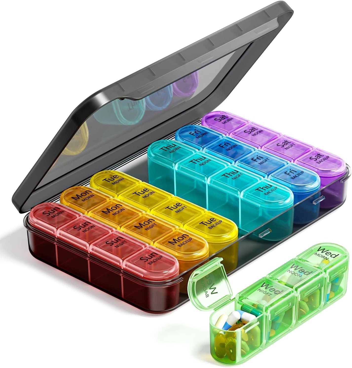Odaro Weekly Pill Organizer 4 Times a Day, BPA Free Daily Pill Box 7 Day, Large