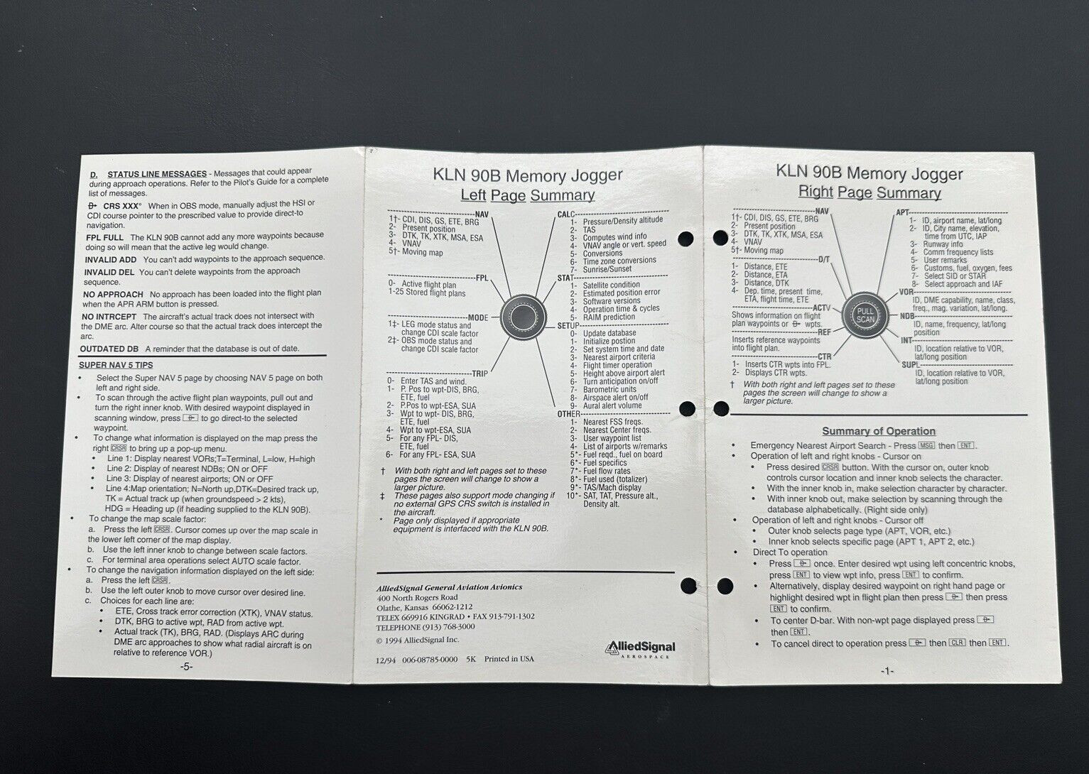 King KLN 90B Memory Jogger Laminated 6 Page Summary