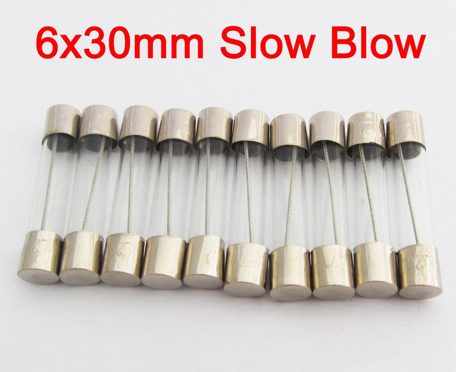 10 Pcs 6x30 Slow Blow Glass Fuse 6mm x 30mm 250V Slow Blow T0.25A-T15A