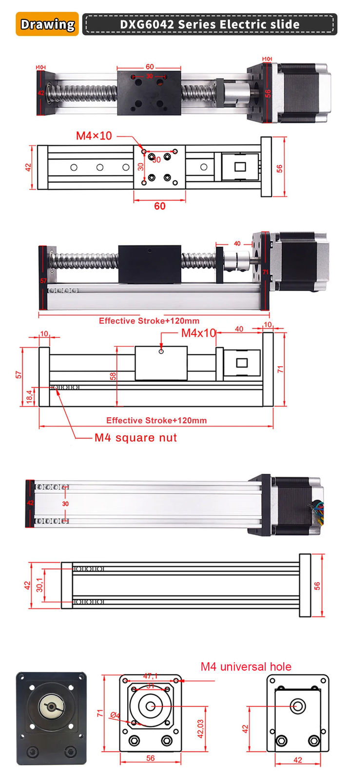 Linear Slide Rail Stage Actuator 1605 CNC Ball Screw NEMA23 Motor 1.2Nm 57x56mm