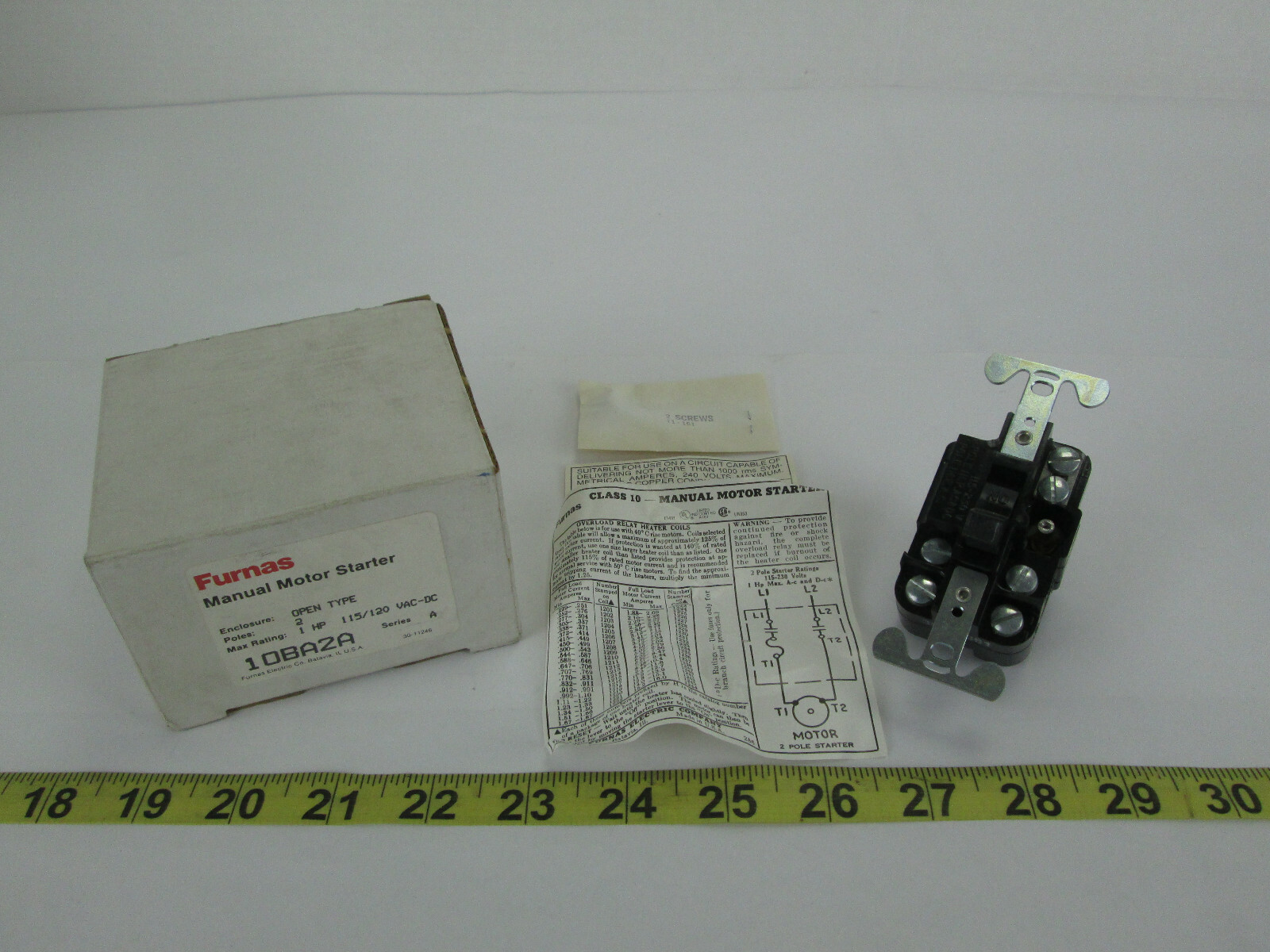 New NOS Furnas Manual Motor Starter Open Type 2 Poles 115/120 VAC-DC 10BA2A