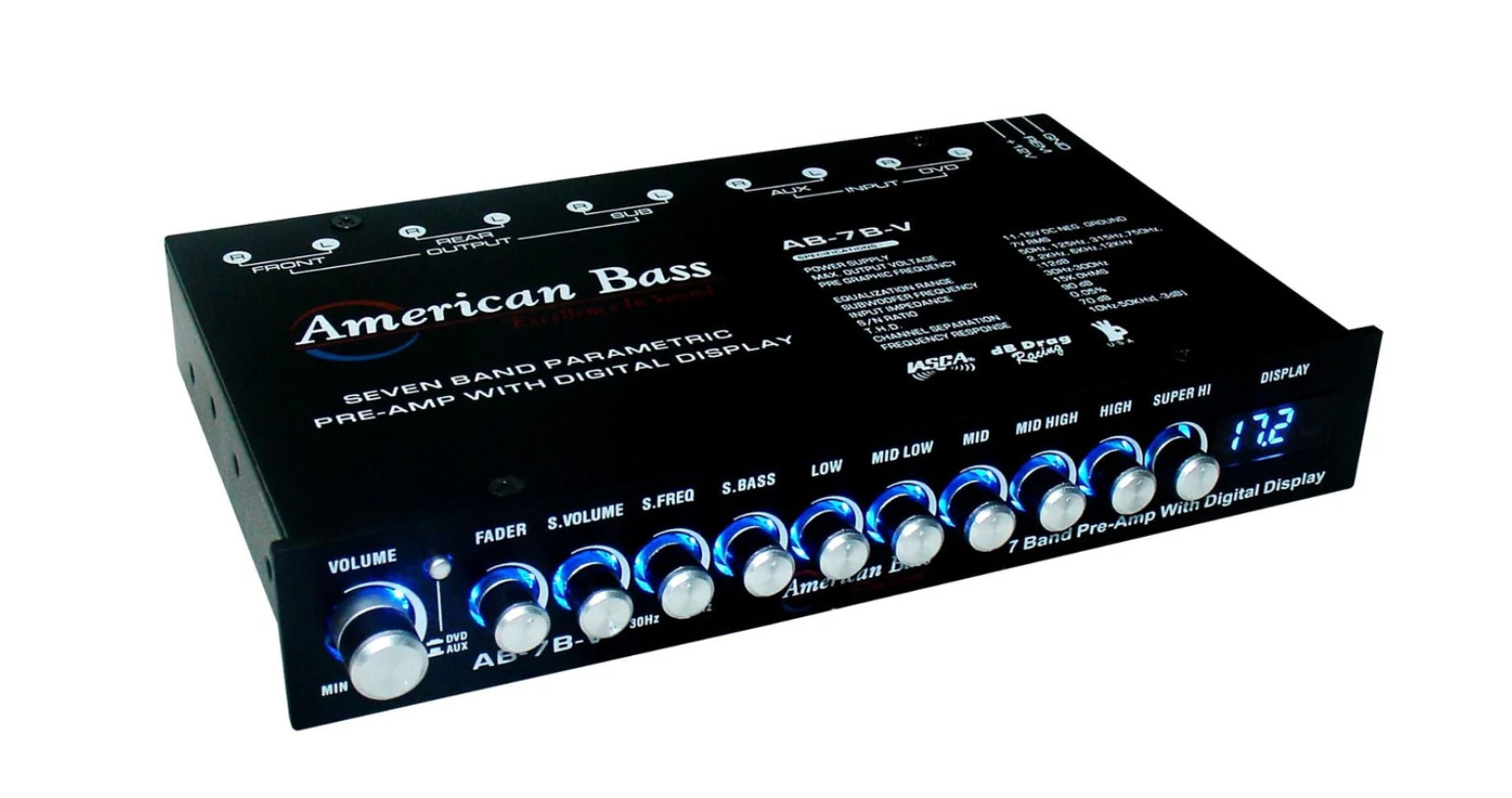 AMERICAN BASS ABV-7B 7-BAND PARAMETRIC EQUALIZER PRE-AMP HALF-DIN CAR AUDIO EQ