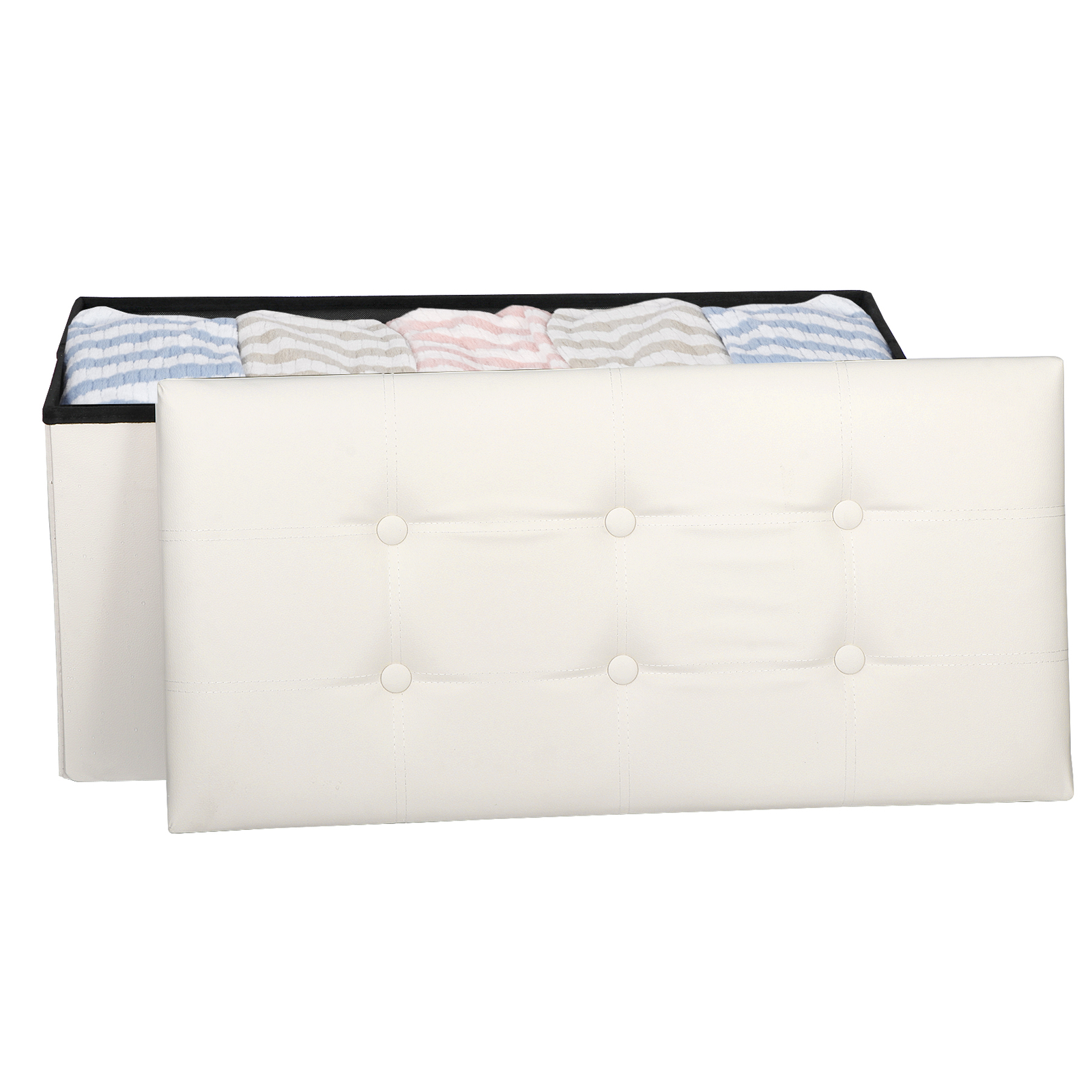 Durable 30" Ottoman Storage Bench Chest Folding Footstool W/Removable Lid Beige