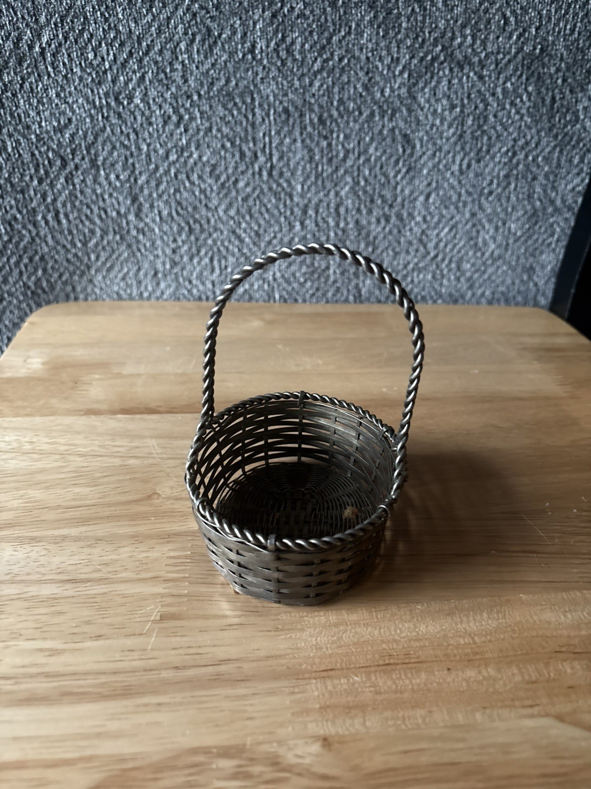 Silver Woven Basket Vintage Trinket Dish